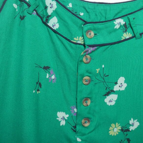 Free People Green Floral Wide Leg Pants Black Piping Size 0 - Picture 5 of 16